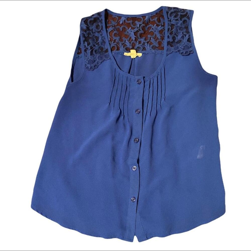 Mine Blue polyester blouse womens floral button up mesh